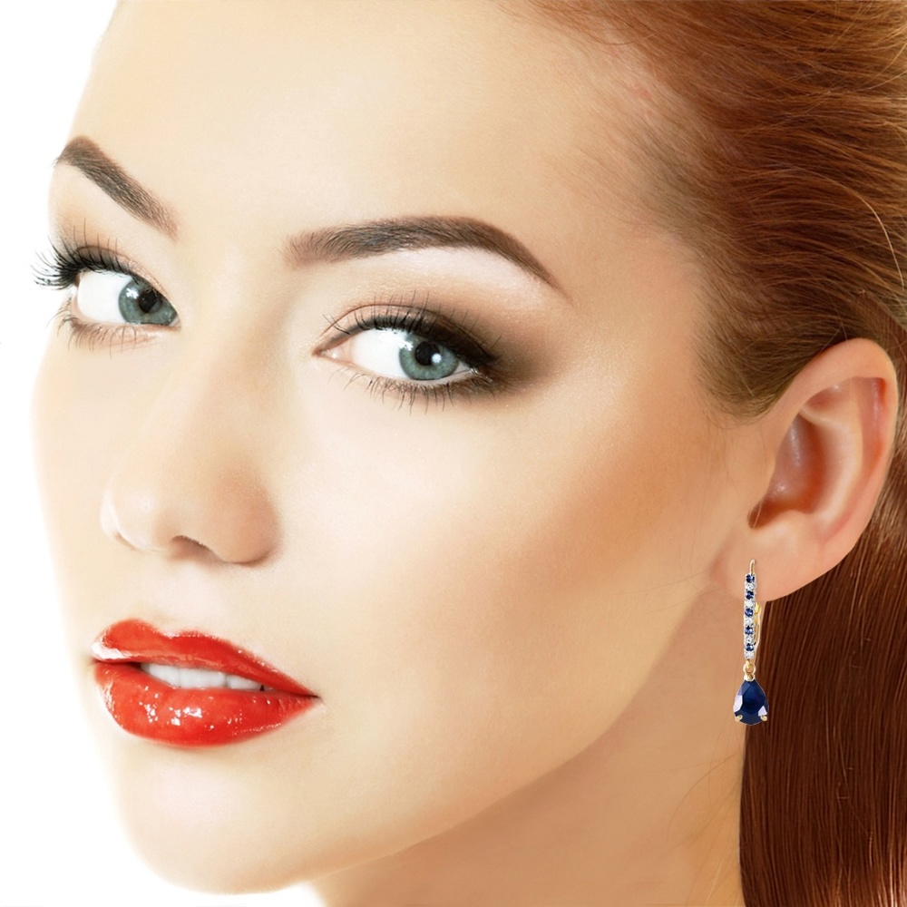 LEVER BACK EARRINGS W/ NR. DIAMONDS & SAPPHIRES - Picture 3 of 6